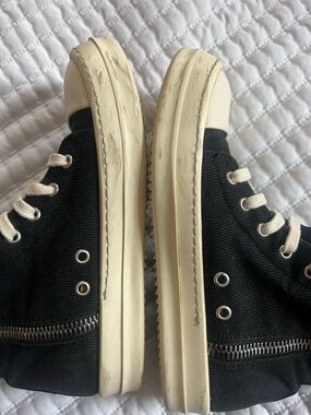 Rick Owens DRKSHDW Black Canvas High-Top Sneakers with Off-White Soles